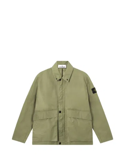 Stone Island Waxed Pigment Cotton Tela Coach Jacket In Green