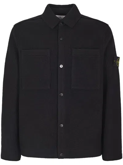 Stone Island Comfortable Overshirt With Pockets And Press Studs In Black