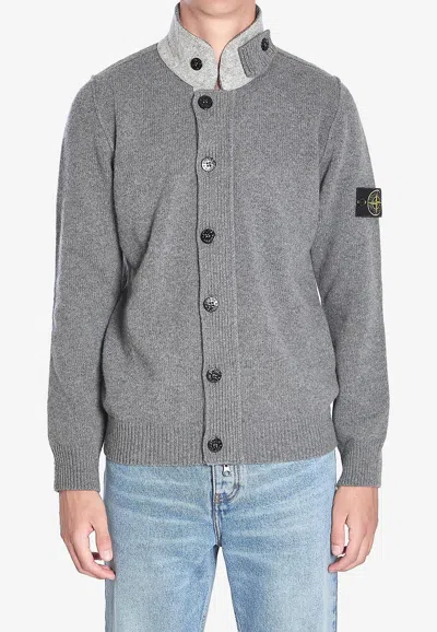 STONE ISLAND BUTTON-UP WOOL BLEND CARDIGAN
