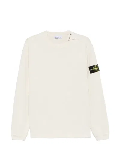 Stone Island Button-detail Sweater With Logo Patch On The Shoulder In Neutral