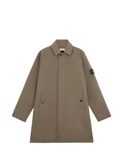 Stone Island Buttoned Coat In Brown