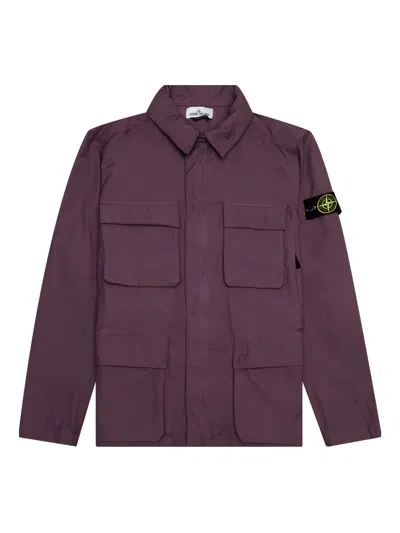 Stone Island Buttoned Flap-pocket Jacket In Purple