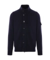 Stone Island Buttoned High Neck Cardigan In Blue