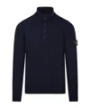 Stone Island Buttoned High Neck Sweater In Blue