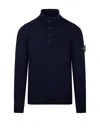 Stone Island Buttoned High Neck Sweater In Bleu