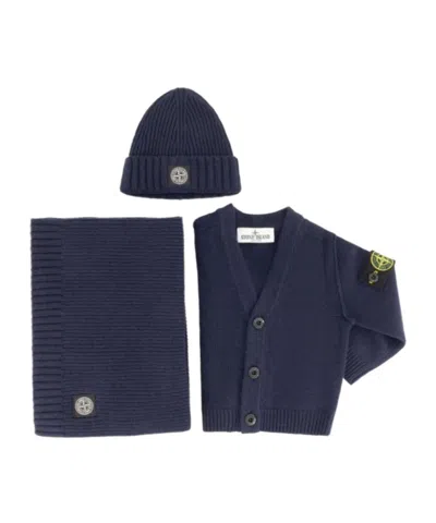 Stone Island Buttoned Logo-detailed Cardigan (set Of Three) In Blue