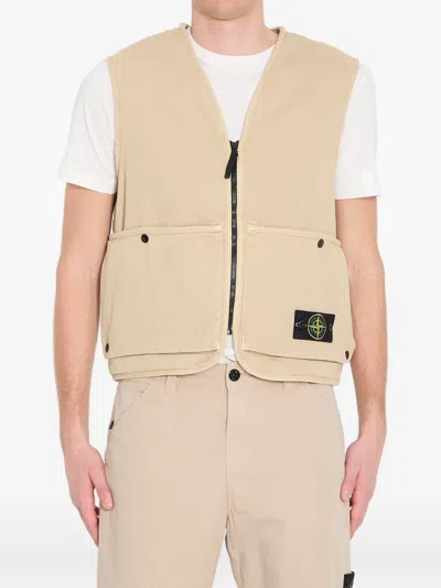 Stone Island Sleeveless Jacket Patch Pockets Detail In Neutral
