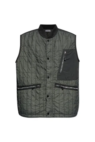 Stone Island Buttoned Padded Gilet In Grey