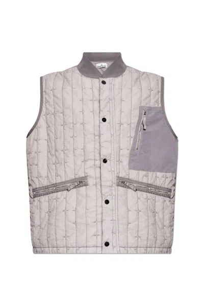 Stone Island Buttoned Padded Gilet In Purple