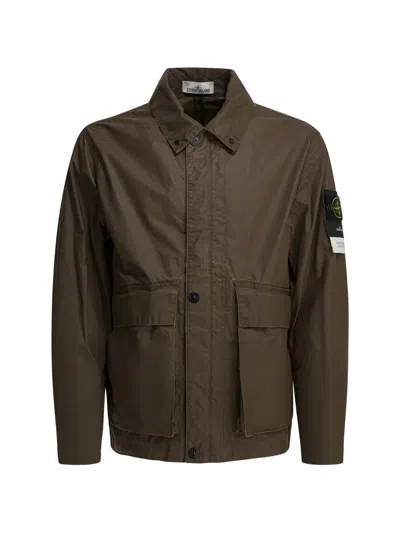Stone Island Buttoned Patch-pocket Coat In Brown