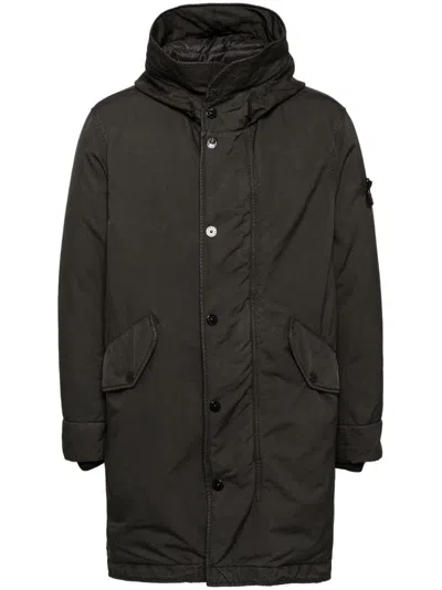 Stone Island Buttoned-up Down Jacket In Black