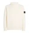 Stone Island Fitted Off-white Turtleneck Sweater With Logo Detail In Neutral
