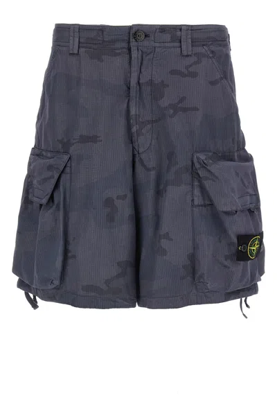 Stone Island Camouflage Bermuda Shorts In Blue