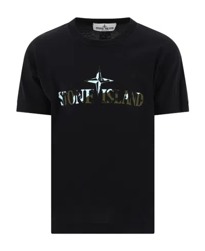 Stone Island Camouflage Logo-print T-shirt In Black