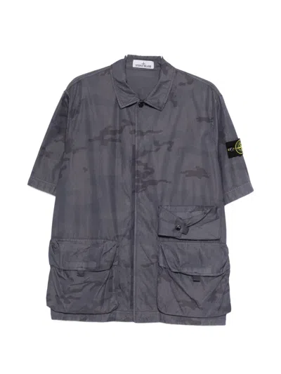 Stone Island Short Sleeves Ripstop Camo Shirt In Blue