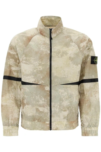 Stone Island Camouflage Wind Jacket Made Of Econyl In Green