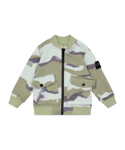 Stone Island Camouflage Zipper Casual Jacket In Green