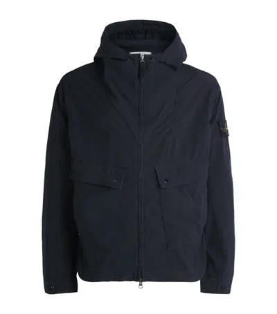 Stone Island Canvas Garment-dyed Hooded Jacket In Navy