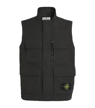 Stone Island Canvas Gilet In Black