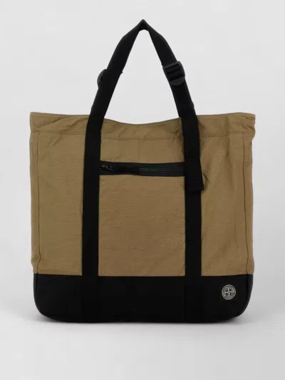 Stone Island Canvas Tote Bag Contrast Panel Design In Animal Print