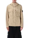 Stone Island Canvas Weave Cotton Hooded Field Jacket In Brown
