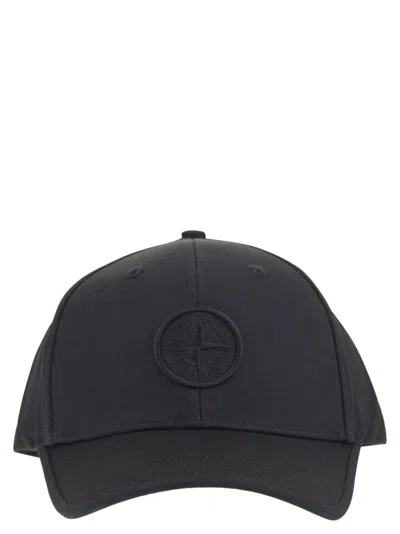 Stone Island Cap With Compass Logo In Navy