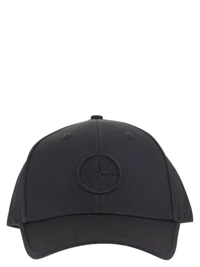 Stone Island Cap With Compass Logo In Navy