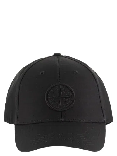 Stone Island Cap With Embroidered Compass Logo In Black