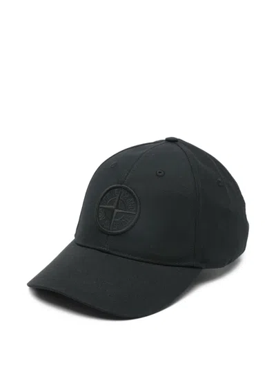 Stone Island Cap With Embroidered Compass Logo In Black