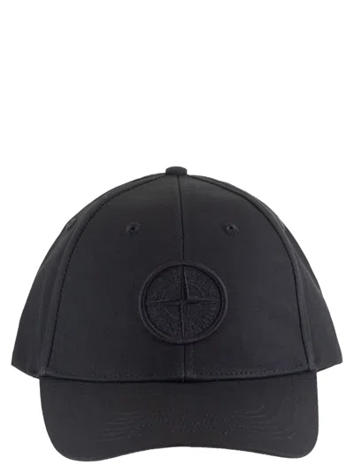 Stone Island Cap With Embroidered Compass Logo In Black