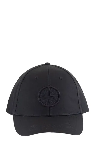 Stone Island Cap With Embroidered Compass Logo In Black