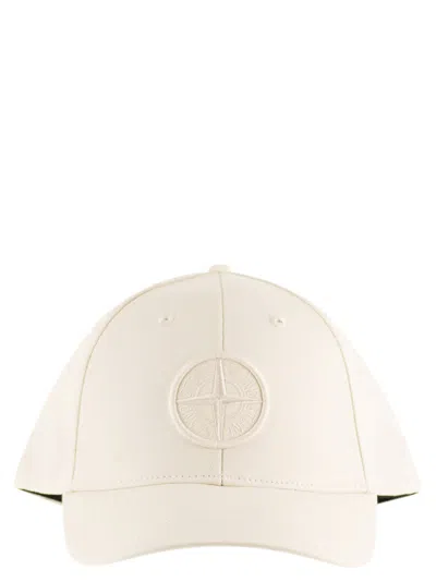 Stone Island Cap With Embroidered Compass Logo In White
