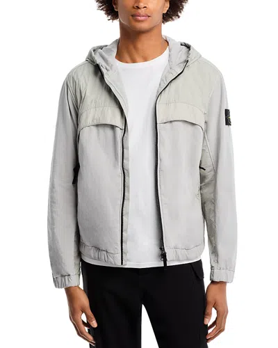 Stone Island Capospalla Mixed Media Hooded Jacket In Pearl Gray