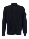 Stone Island Blue Cardigan With High Neck And Logo Patch On The Sleeve In Cotton Man In Blue