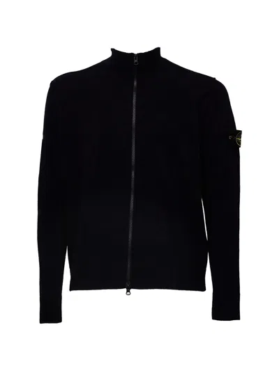 Stone Island Zip-up Cardigan In Black