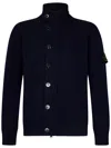 Stone Island Lambswool Zip Knit Cardigan In Blue