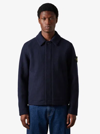 Stone Island Cardigan In Lana Infeltrita Rws In Blue