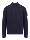 Stone Island Certified Virgin Wool Cardigan In Blue