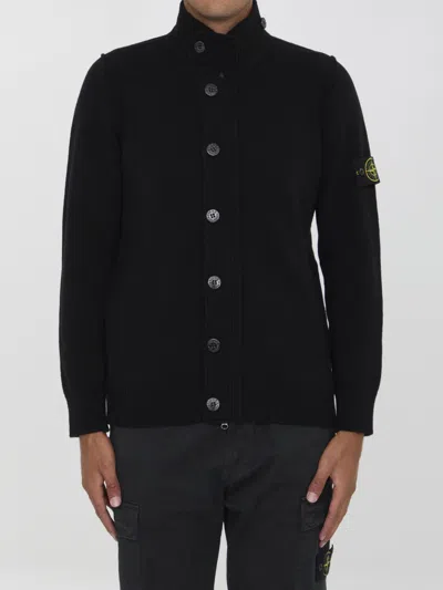 Stone Island Cardigan In Wool Blend In Black