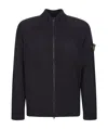 Stone Island Blue Cardigan With High Neck And Logo Patch On The Sleeve In Cotton Man In Blue
