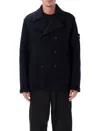 Stone Island Mens Navy Blue Felted Double-breasted Wool Jacket In Black