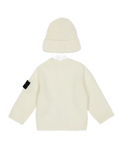Stone Island Babies' Cardigan Set In White