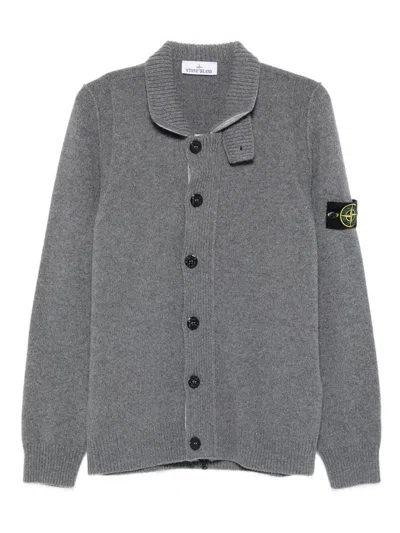 Stone Island Cardigan With Buttons And Logo Patch In Gray