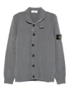 Stone Island Soft Grey Knit Cardigan With Button-up Front And Signature Patch In Gray