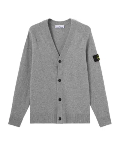 Stone Island Cardigan With Reverse Stitch Details And Button Fastening In Gray