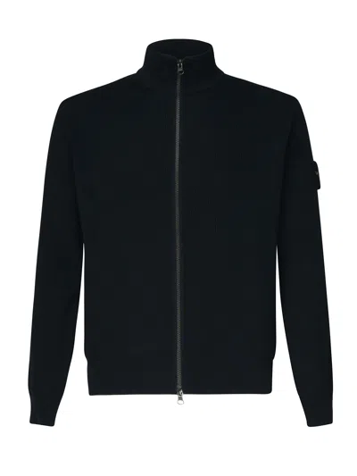 Stone Island Cardigan With Zip And Ribbing In Blue