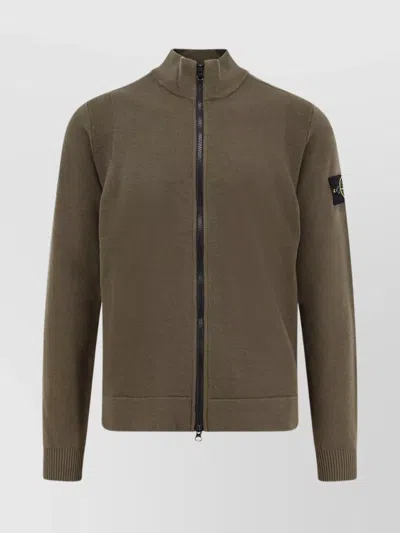 Stone Island Certified Virgin Wool Cardigan In Green