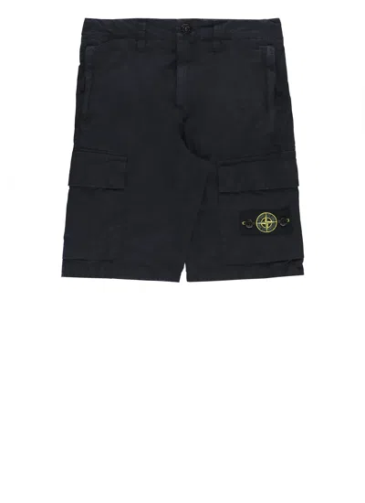 Stone Island Kids' Cargo Bermuda Shorts In Black