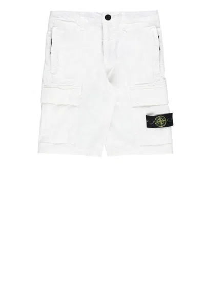 Stone Island Kids' Cargo Bermuda Shorts In White