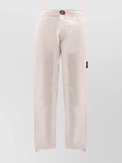 Stone Island Cargo Cotton Trousers Elastic Waistband In Neutral